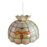 Mother-of-pearl and brass pendant with floral decoration.