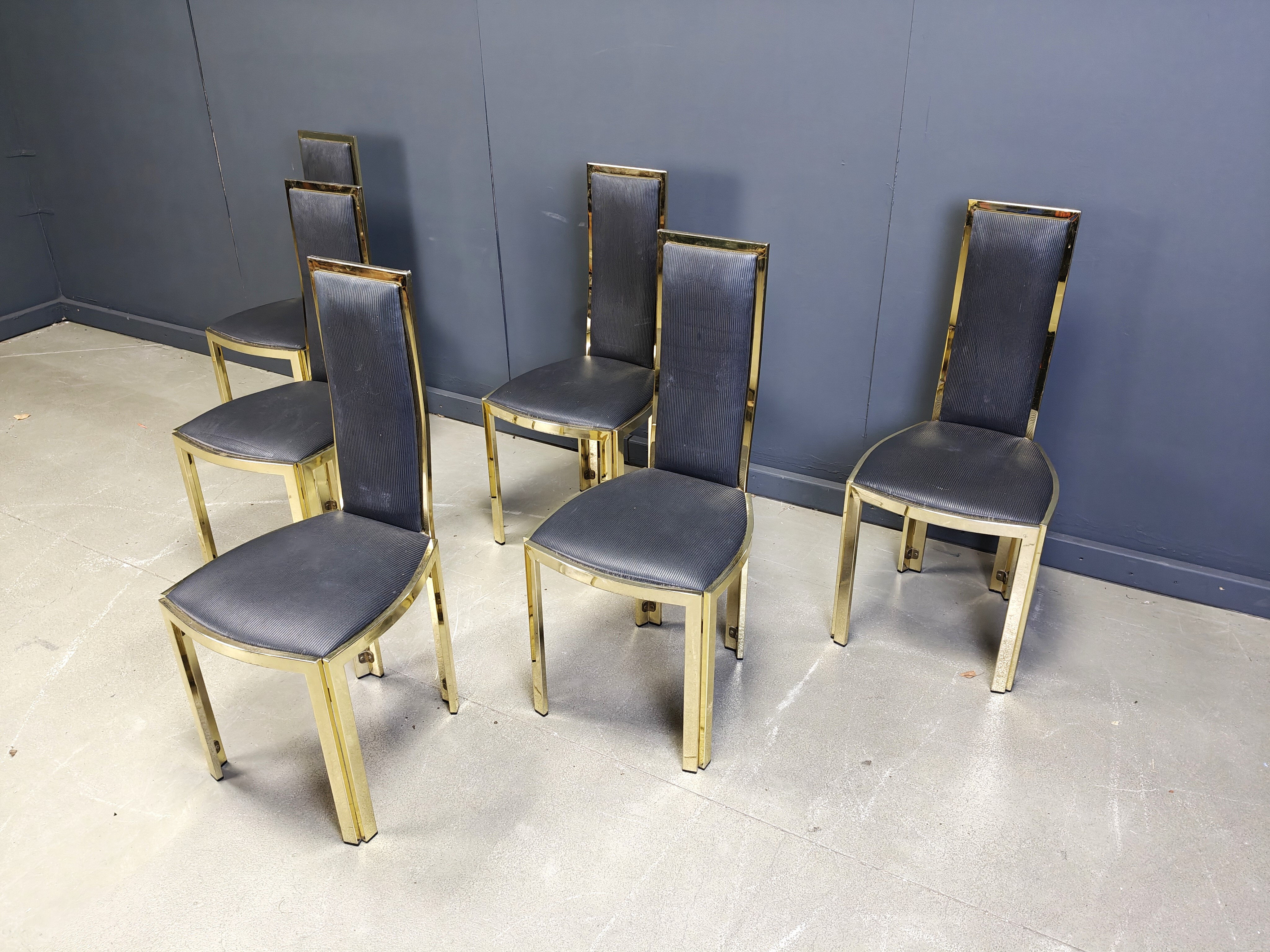 Vintage French brass dining chairs, set of 6 - 1970s