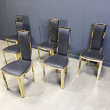 Vintage French brass dining chairs, set of 6 - 1970s