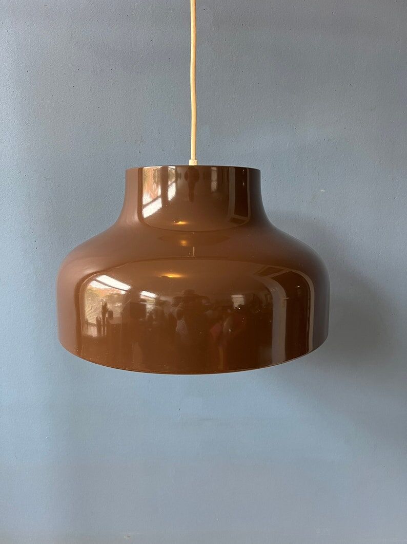Vintage mid century pendant lamp in brown metal