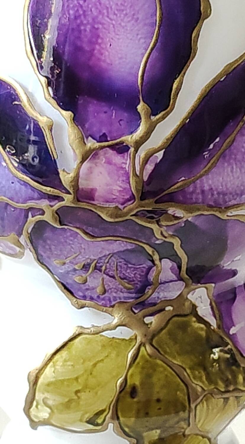 Stylish Kalina Poland vase. Floral decoration. Unique signed piece, 27 cm