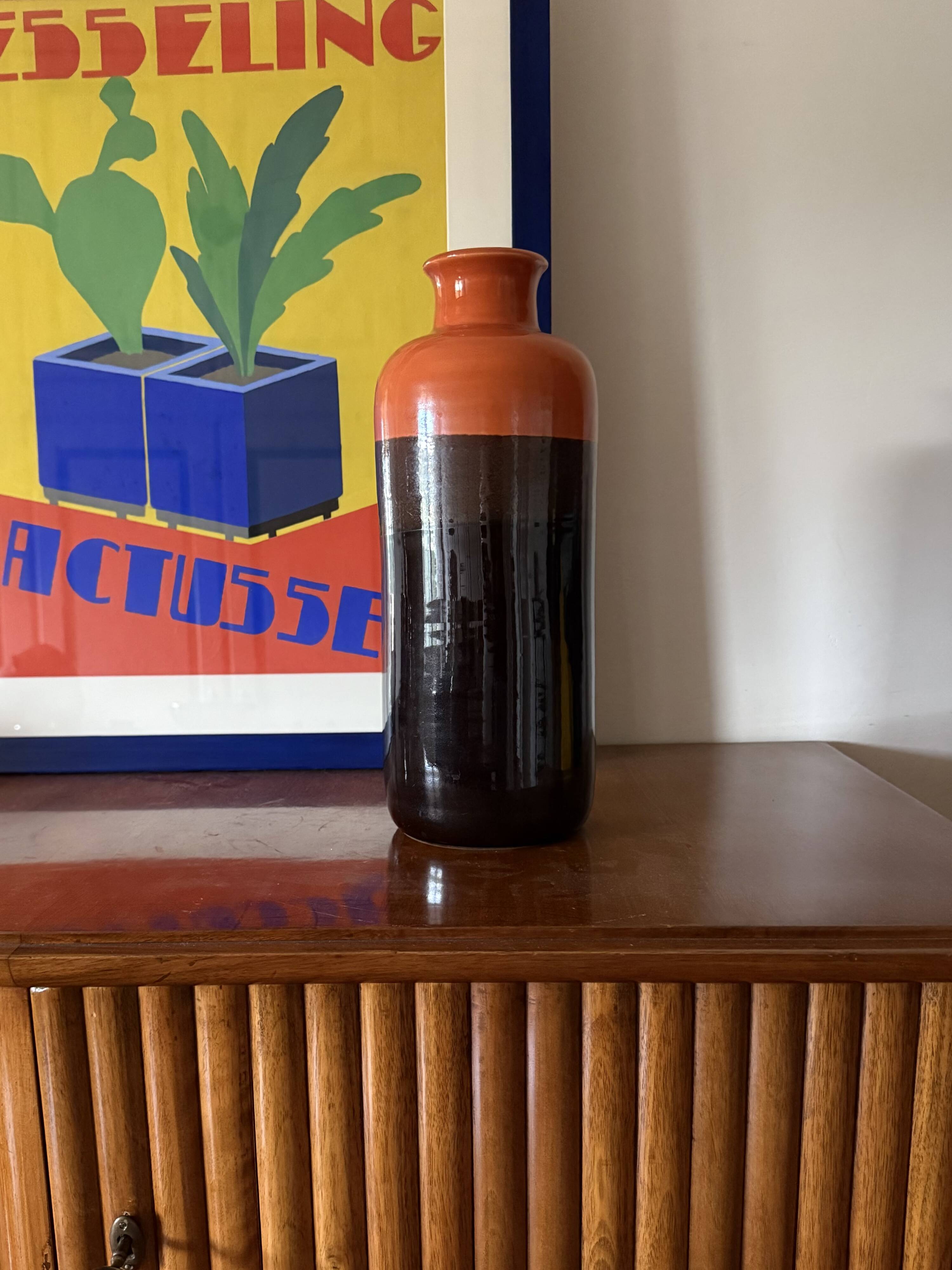 Mid-century orange & brown ceramic vase, Aldo Londi Bitossi Italy 1970s