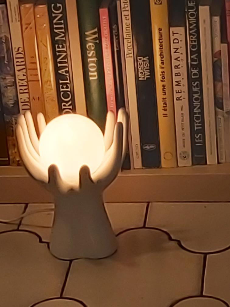 White ceramic hand lamp opaline ball 70s