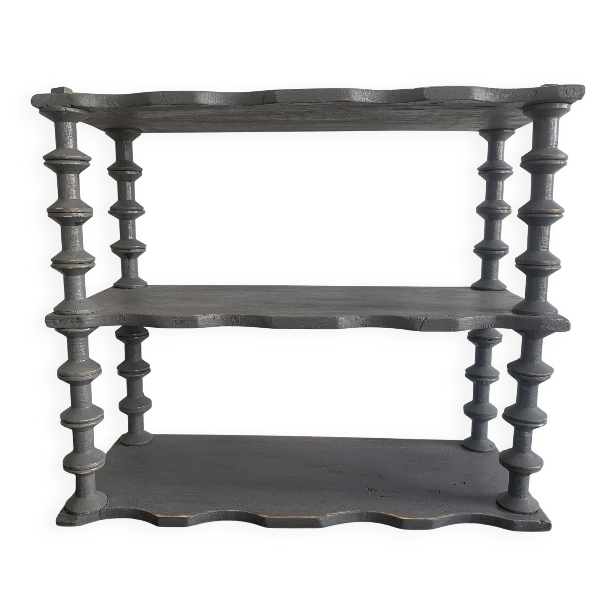 Antique grey wooden wall shelf – “bobine” model circa 1910