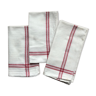 Set of 3 white cotton towels with red stripes