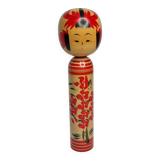 Traditional Japanese Kokeshi Doll Signed Hand Painted with Flower Decor, 31cm