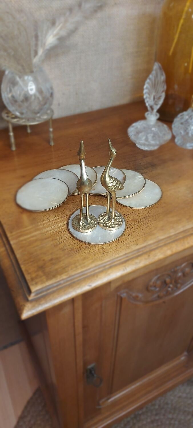 Mother-of-pearl and brass coasters