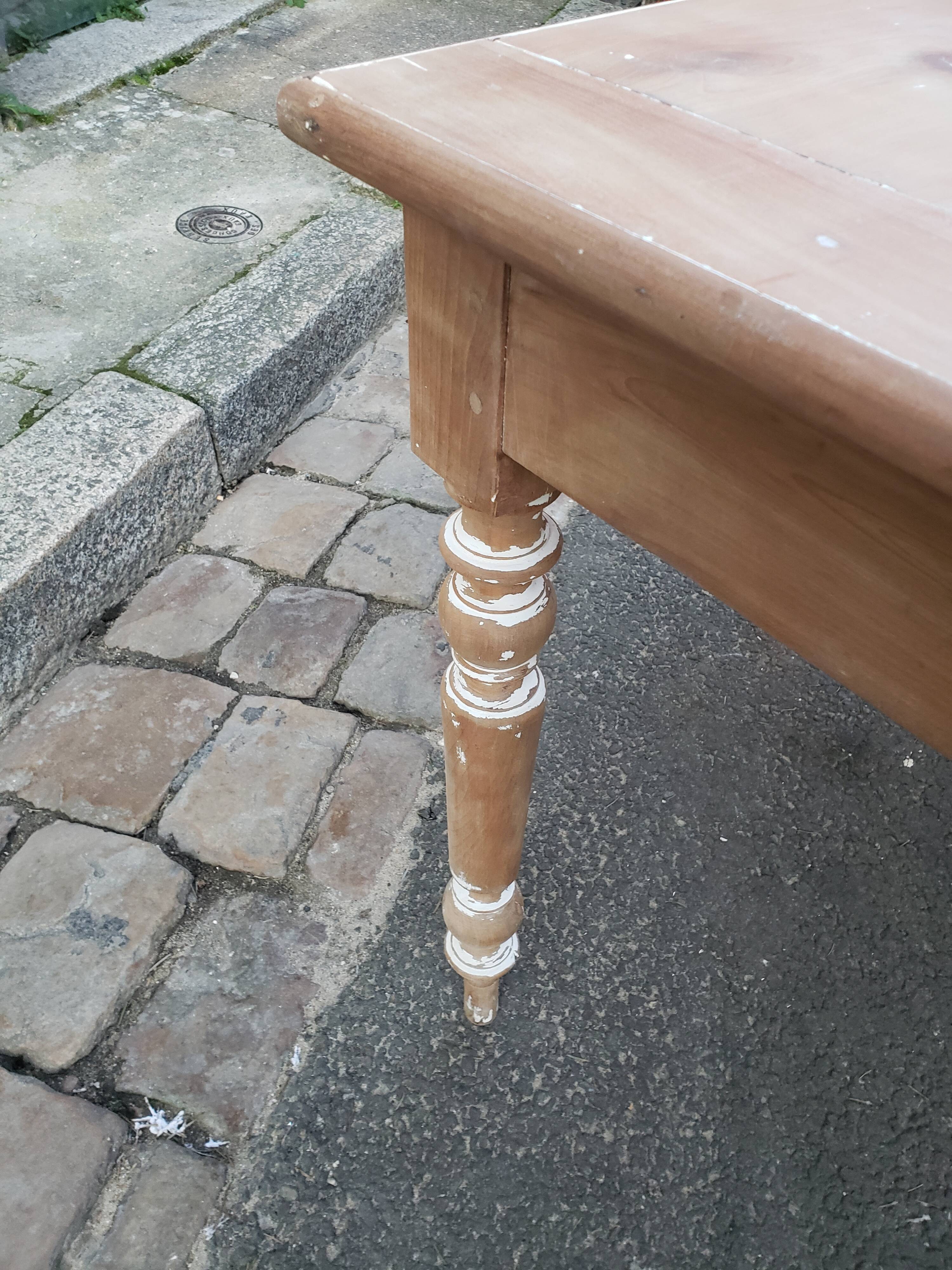 Old patina farm table turned feet