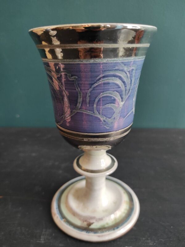 Lot de 2 grands verres en céramique bleu et argent