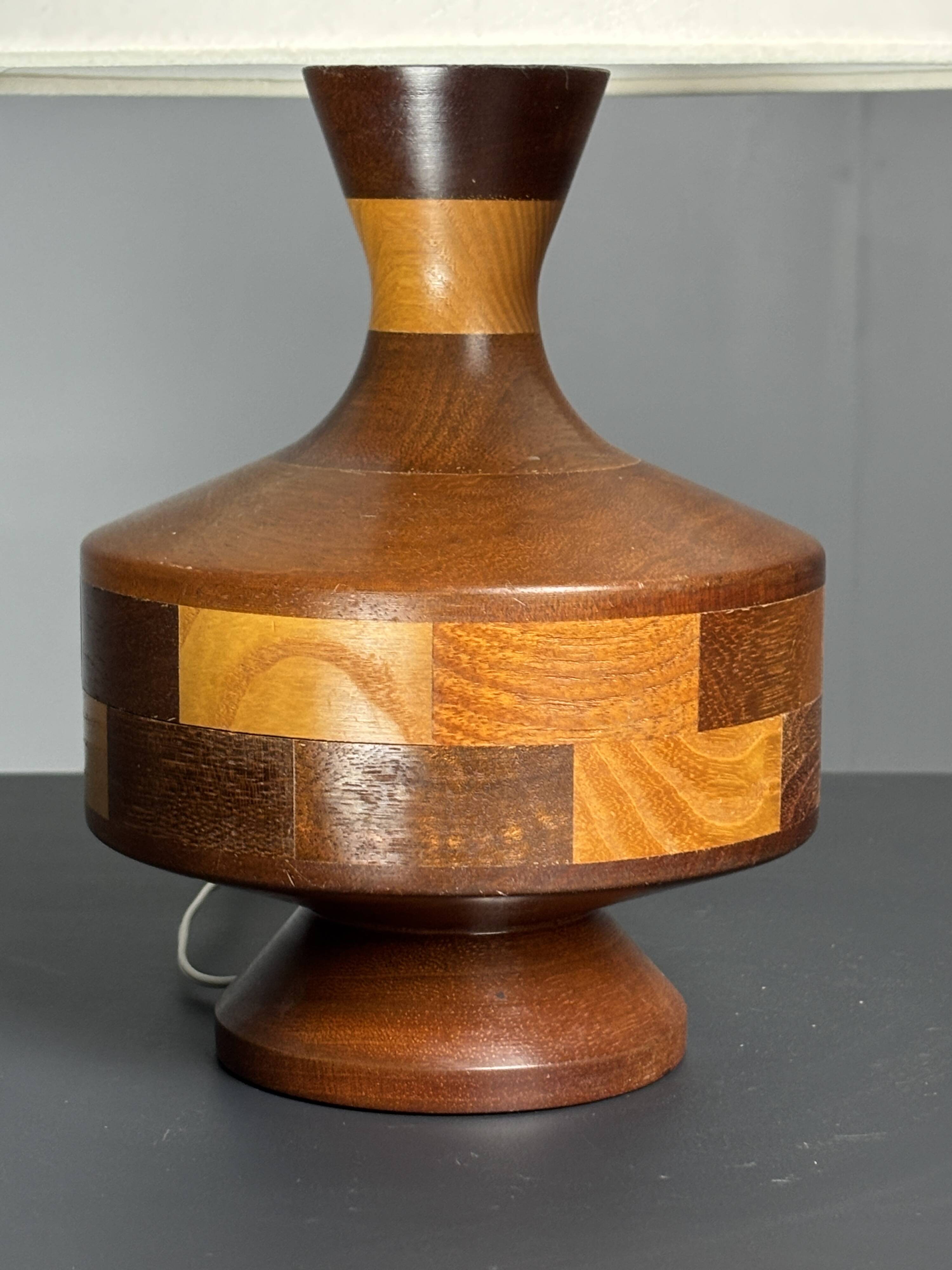 Mid-Century Table Lamp with Geometric Wood Inlay, English, circa 1955–1965