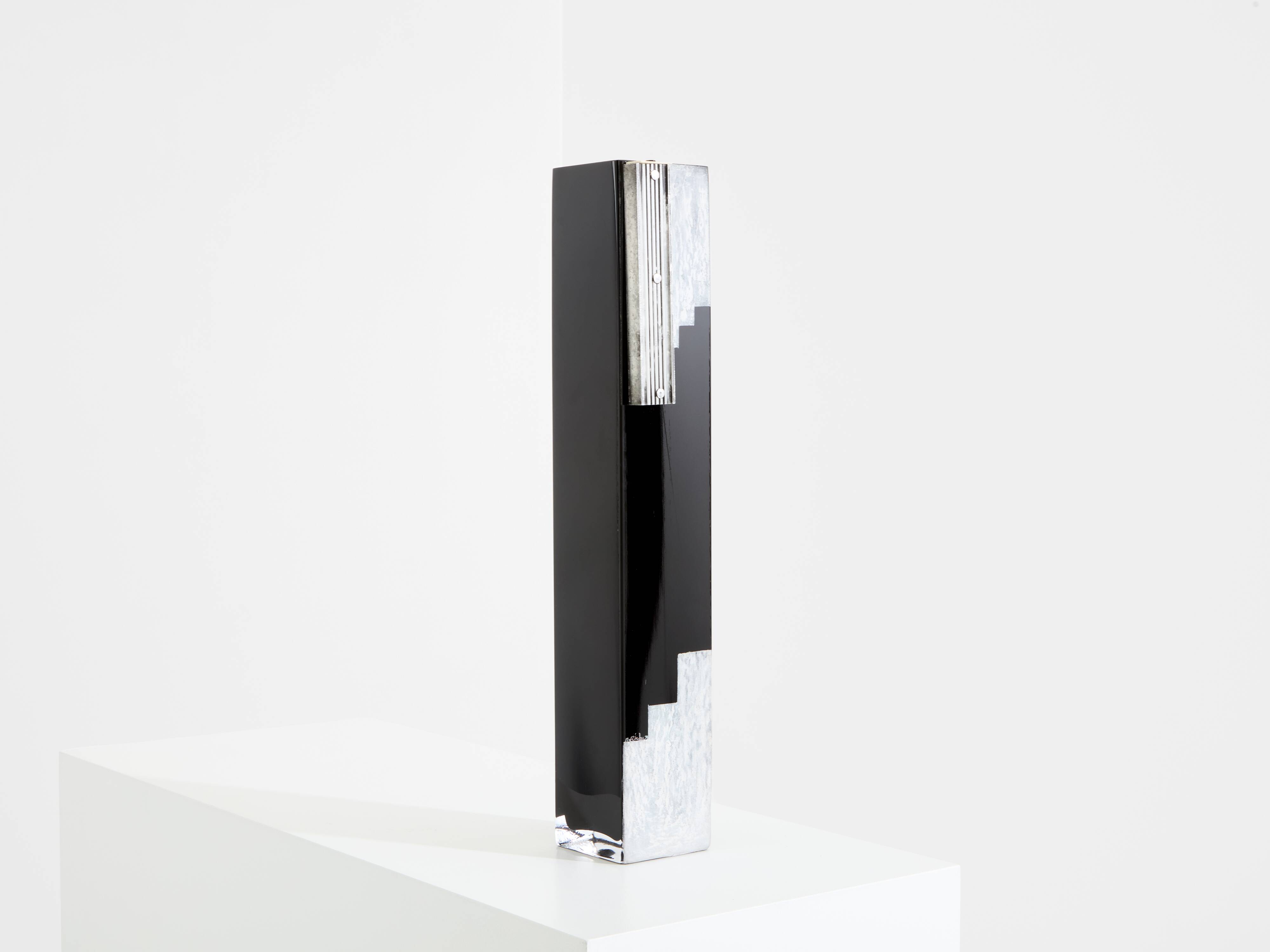 Art Deco vase in black and white opaline glass Anatole Riecke 1939