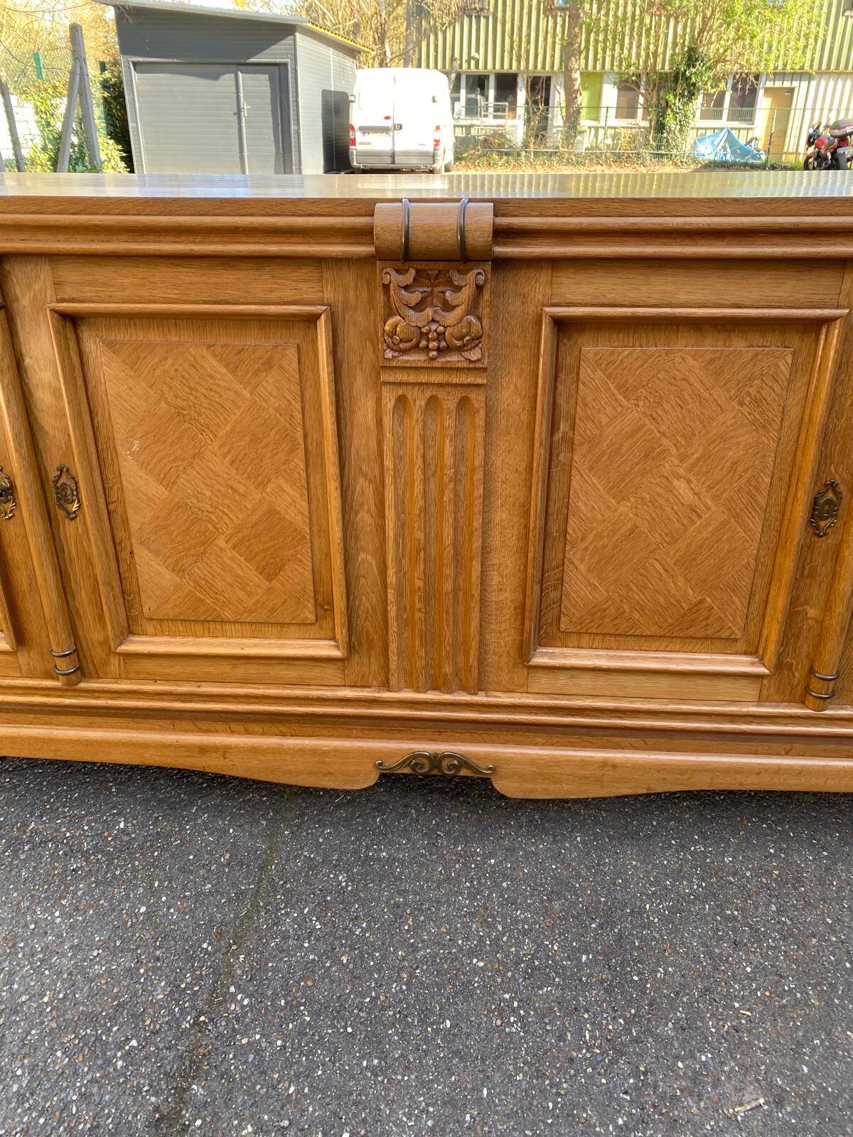 Buffet enfilade vintage art déco en marqueterie et bois massif 4 portes