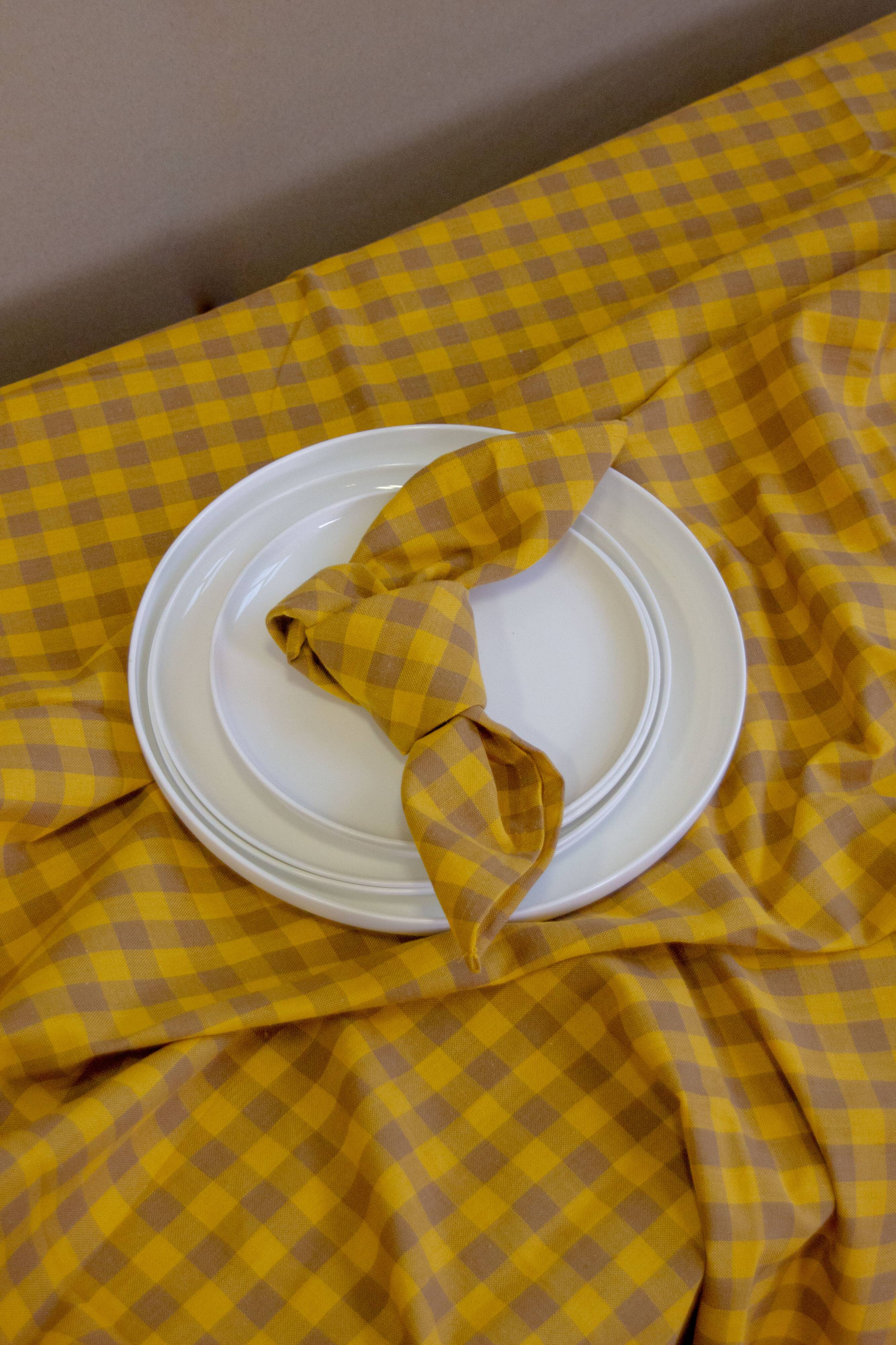 Serviette de table bistrot, carreaux ocres