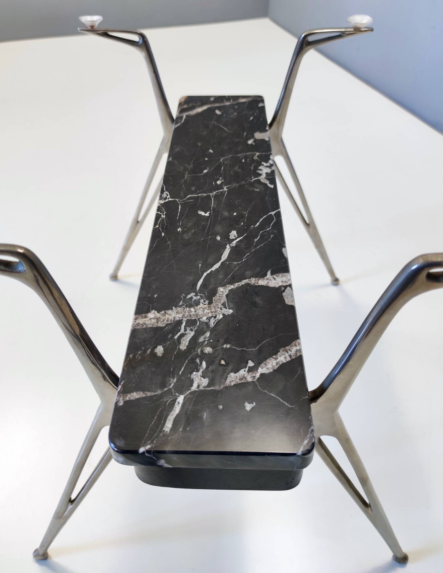 Oval Glass Coffee Table with Portoro Marble and Iron Base, Italy