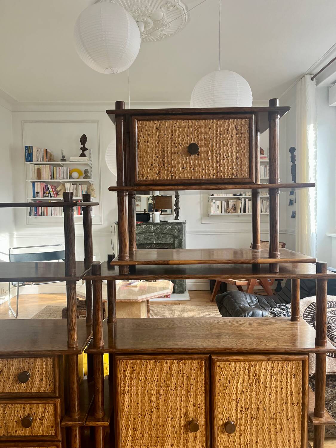 Modular rattan library Maugrion for Rochebobois