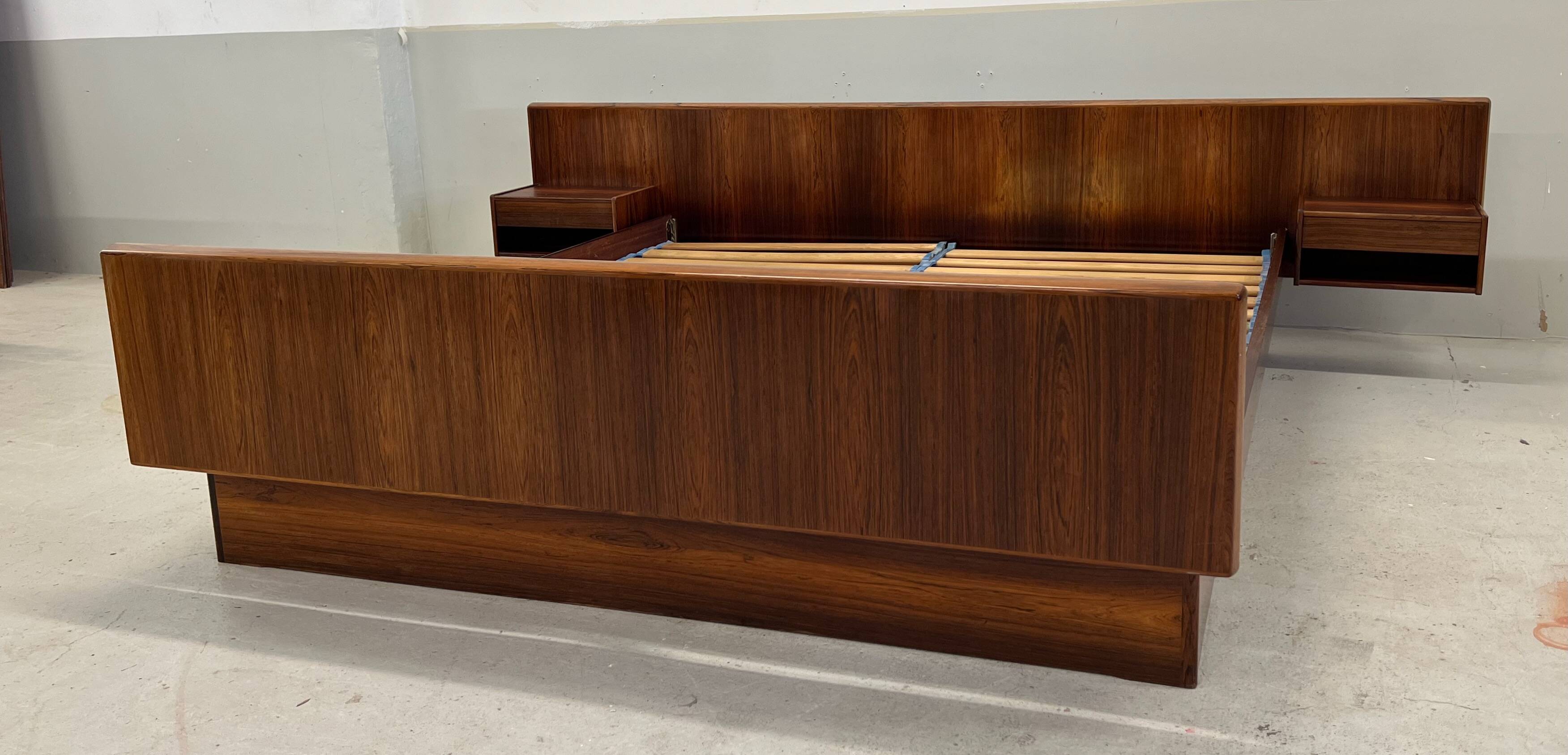 Danish Rosewood Double Floating Bed By Sannemans, 1970s.