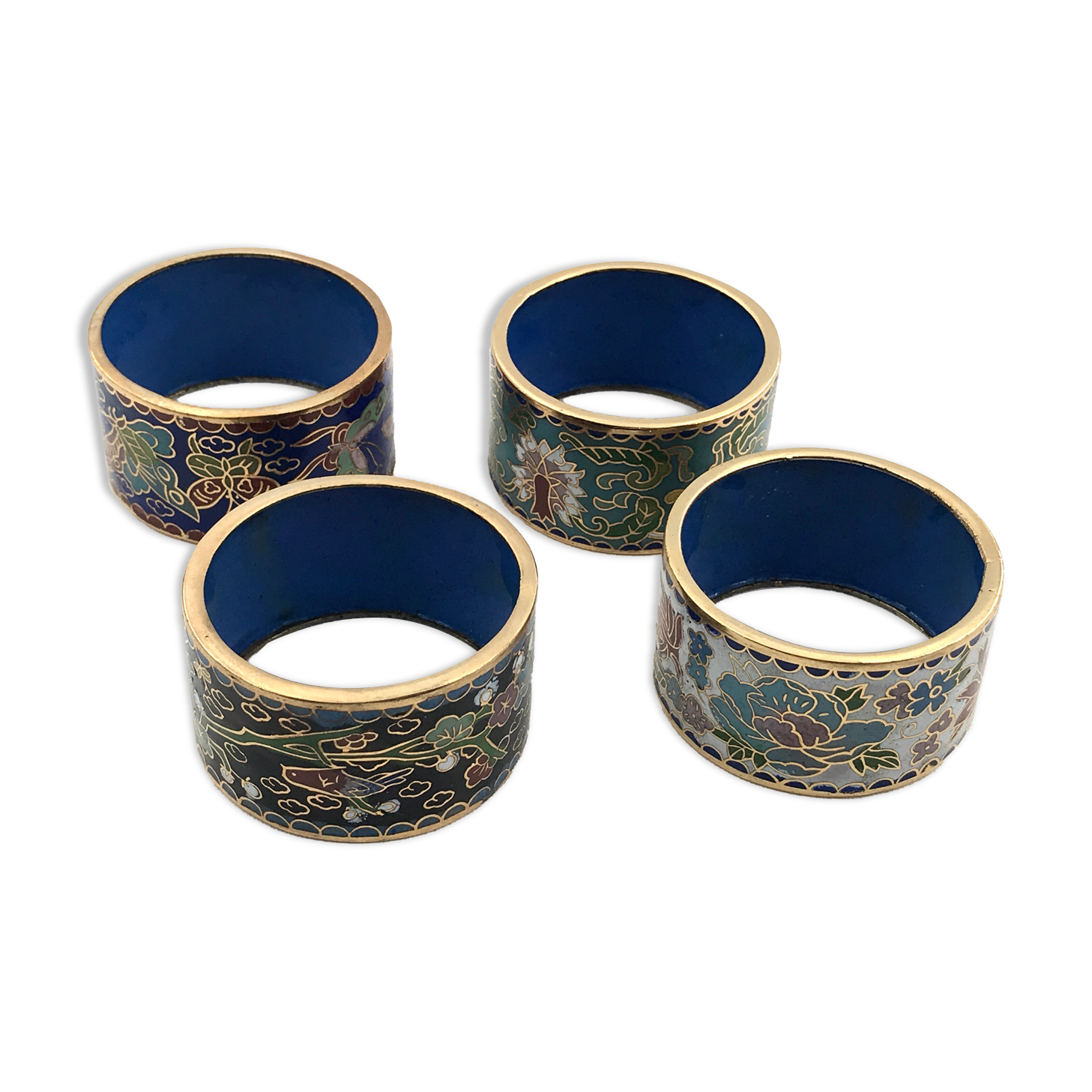 China, 4 rounds of vintage towels in cloisonné enamels/napkin ring cloisonné enamels