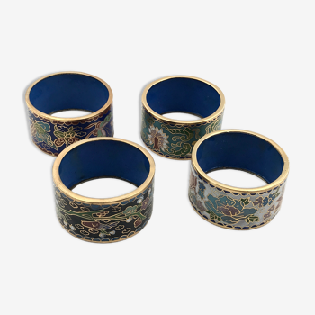 4 ronds de serviettes vintage en émaux cloisonnés