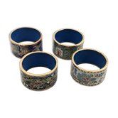4 ronds de serviettes vintage en émaux cloisonnés