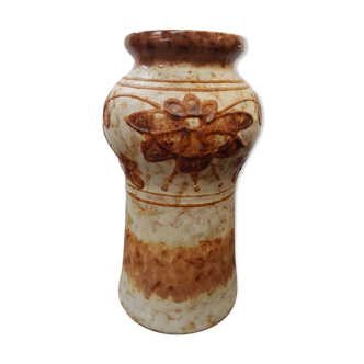 Vase céramique beige décor marron vintage