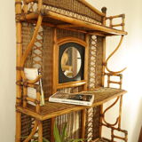 Shelf, console, bamboo, vintage wicker