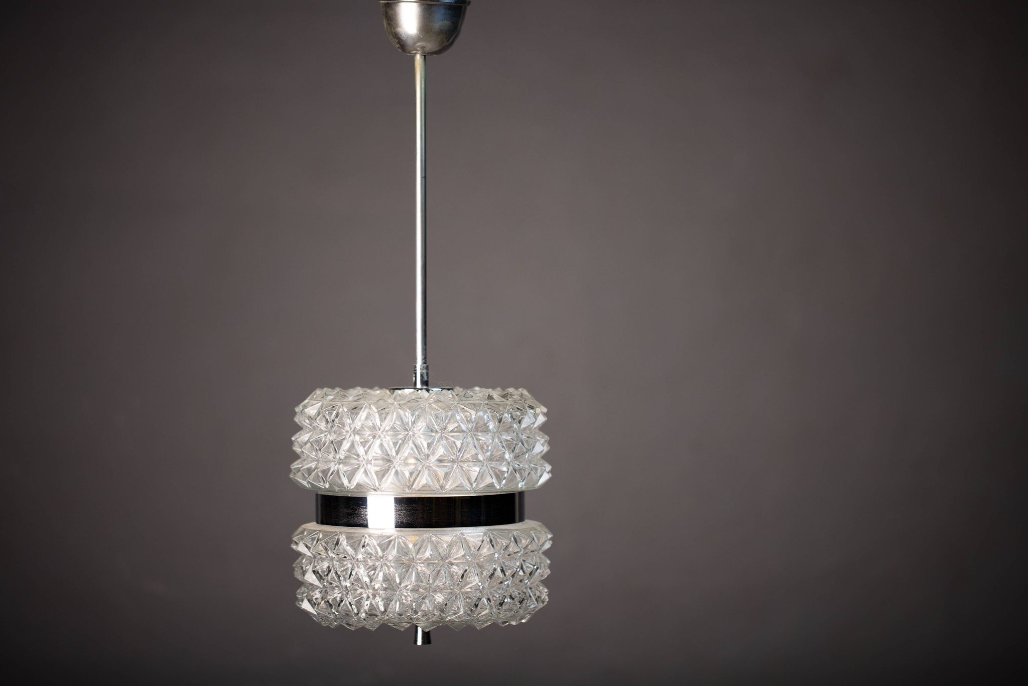 Vintage Crystal Glass Chandelier: Mid-Century Modern Austrolux Pendant Ligh