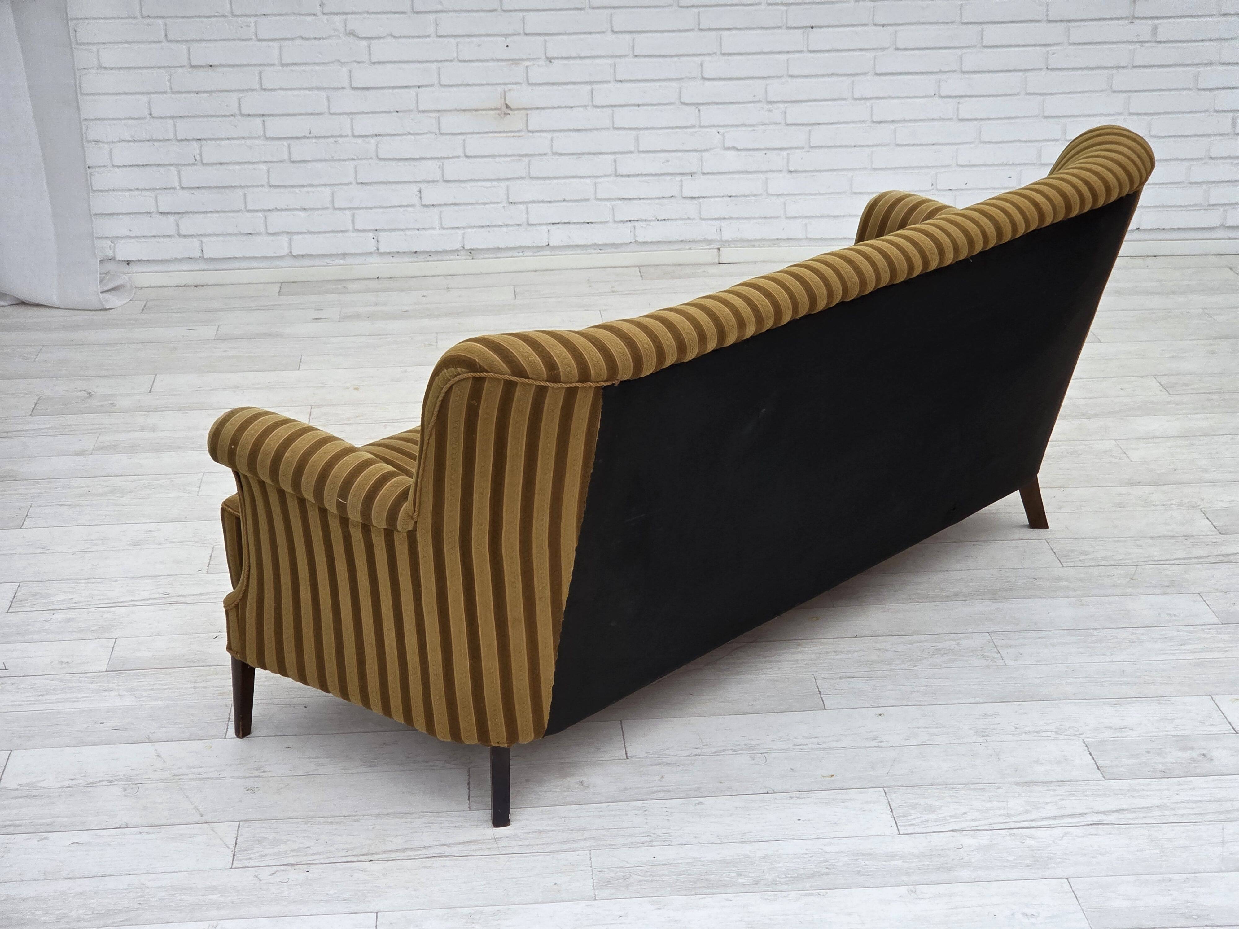 1960s, 3-seater Danish sofa, green furniture wool, original condition.