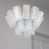 Vintage Austrolux Glass Chandelier: Mid-Century Chrome Pendant Light