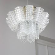 Vintage Austrolux Glass Chandelier: Mid-Century Chrome Pendant Light