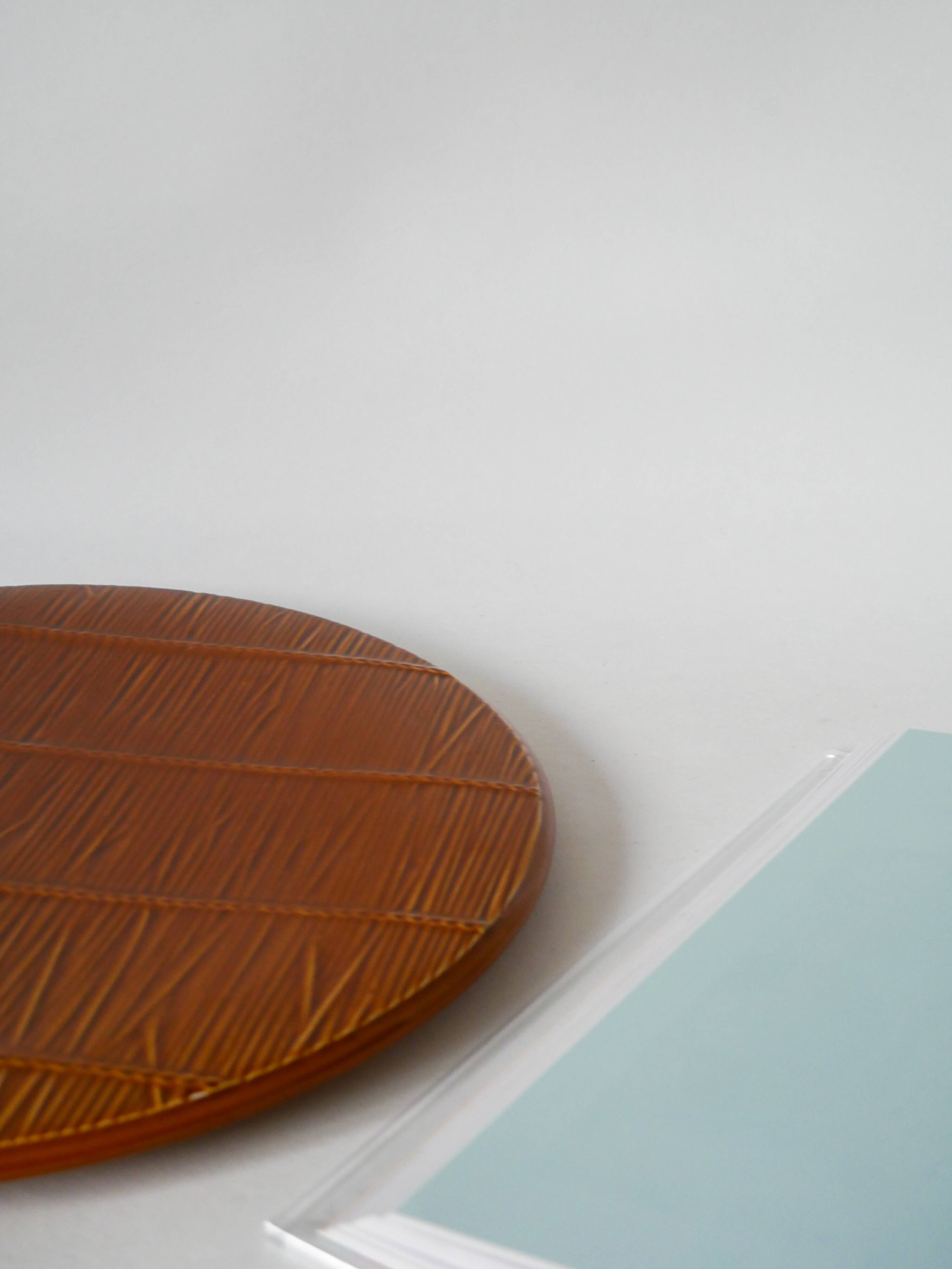 Cake dish in gien slip with woven reed effect 1960