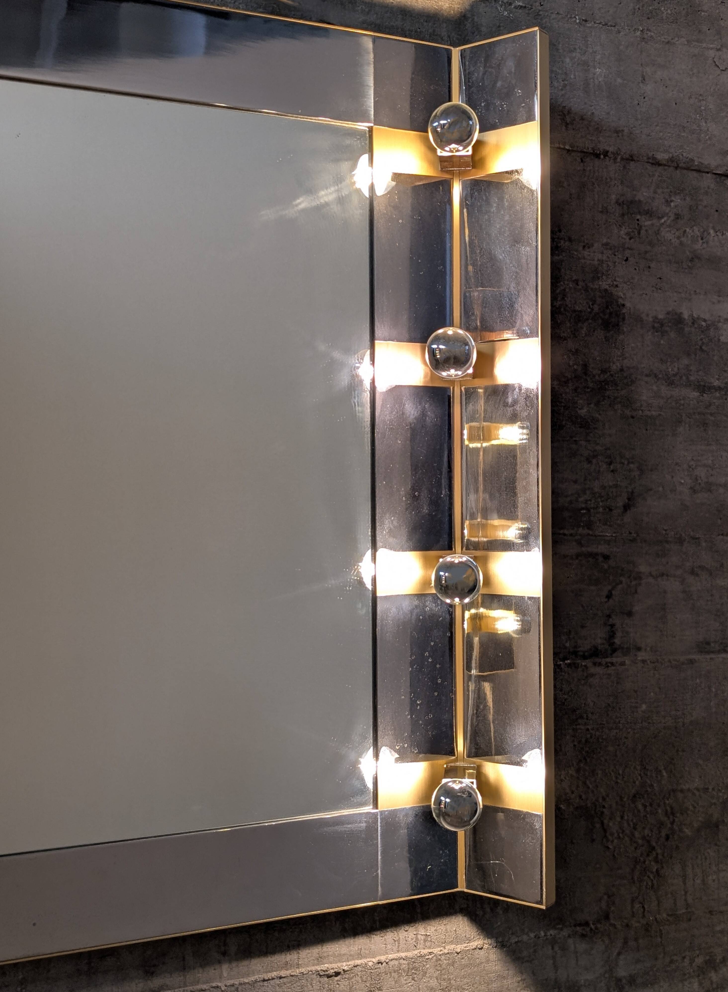 Illuminated dressing room mirror by Gaetano Sciolari in chrome and brass, Italy, 1970s