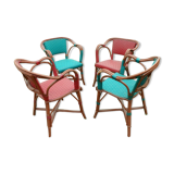 4 red and green garden chairs