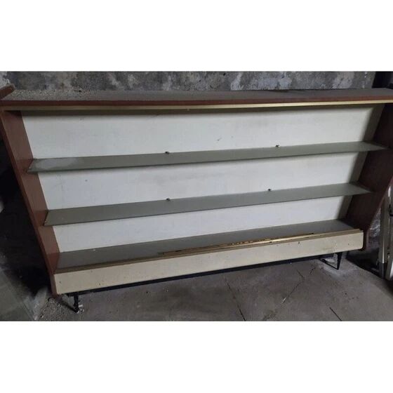 Vintage pharmacy display cabinet with 2 sliding glass doors.