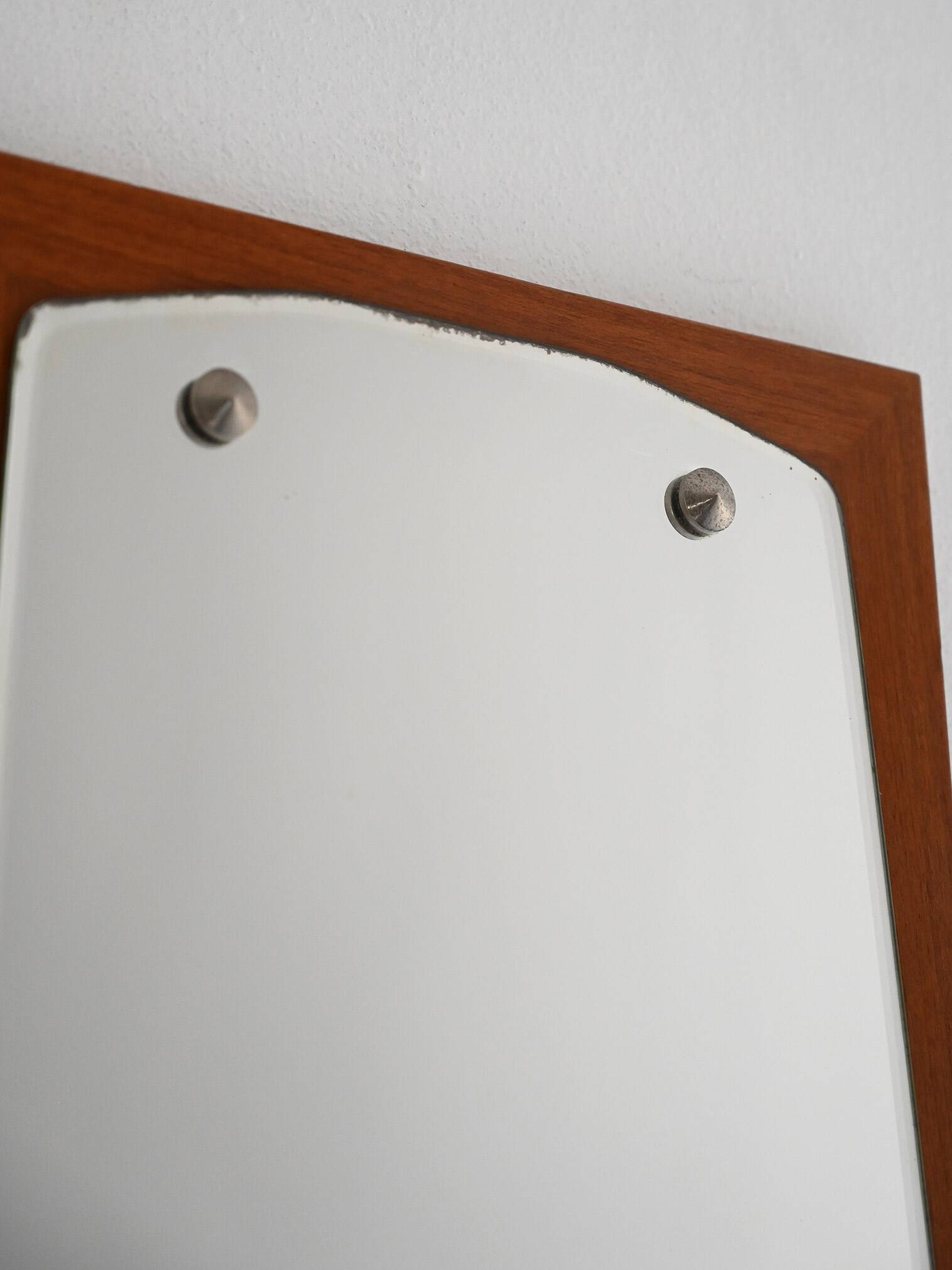 Scandinavian Vintage Rectangular Mirror in Teak with Curved Glass, 60s/70s