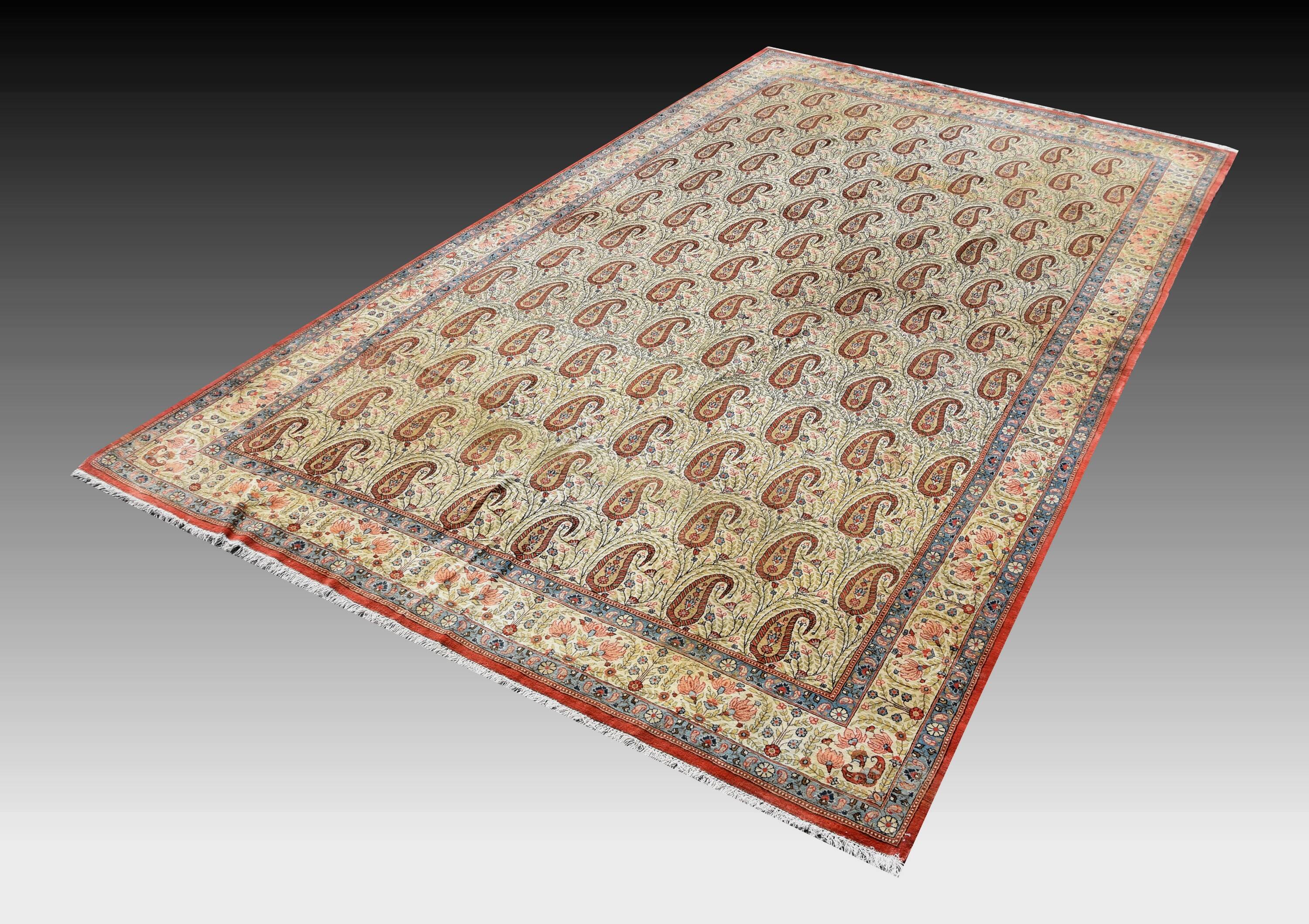 Large Oriental Rug Iran Ghoum, 4.07 x 2.45 M - Kurk Wool, Hand Knotted,