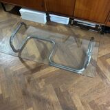 1970s design coffee table in rectangular glass with chrome legs