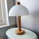 Vintage wooden table lamp with glass lampshade, 80s