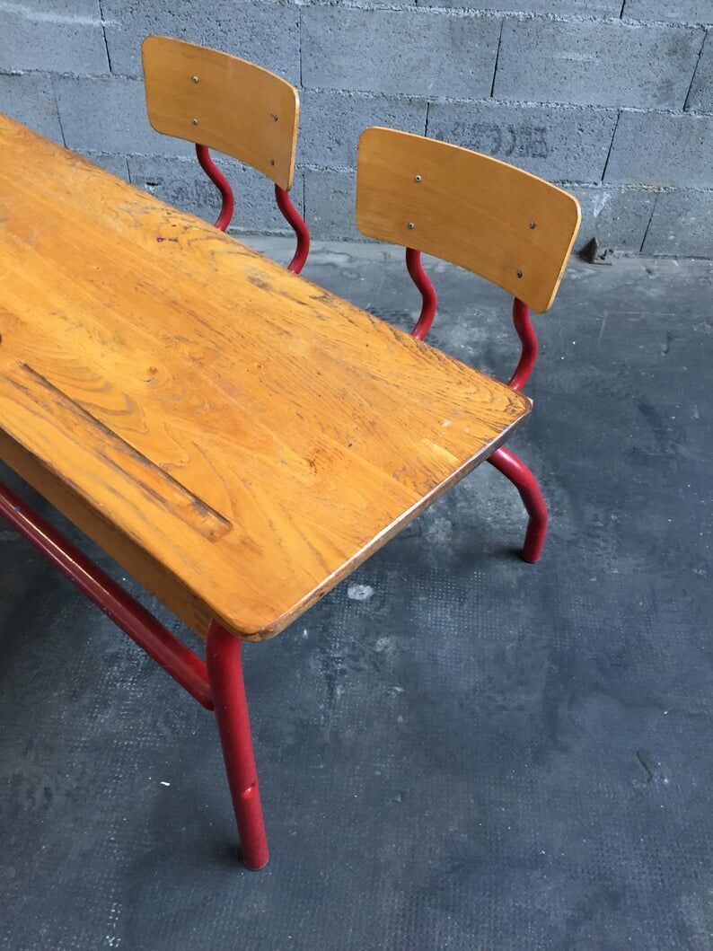 School desk vintage bench