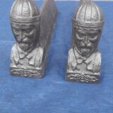 Pair of cast iron andirons with Templar heads