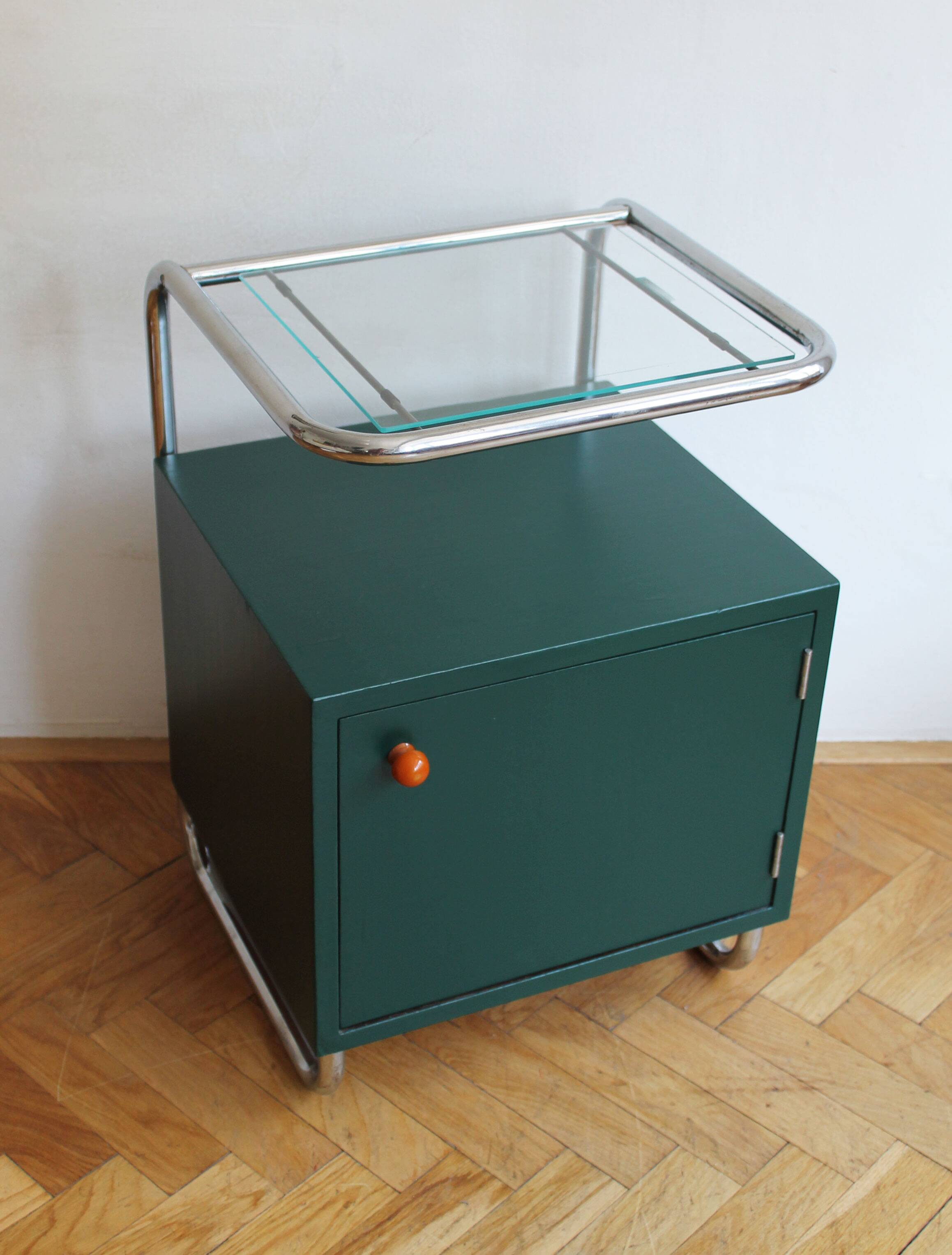 Bauhaus Style Tubular Steel Bedside Cabinet, Czechoslovakia 1940s