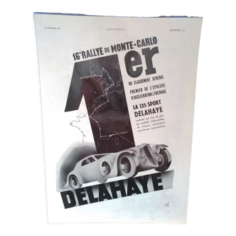 Publicité voiture Delahaye rallye Monte-Carlo année 1937