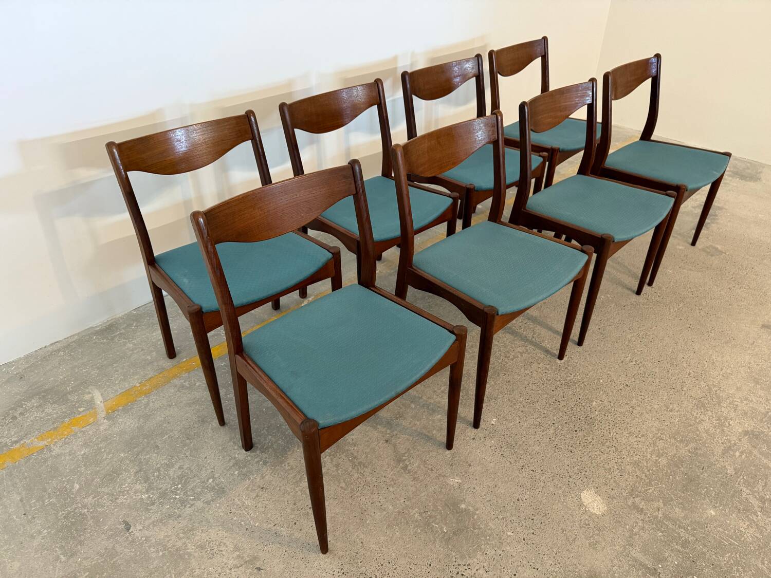 Set of 8 Vintage Danish Chairs by Søren Ladefoged – Teak & Blue Fabric