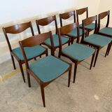 Set of 8 Vintage Danish Chairs by Søren Ladefoged – Teak & Blue Fabric