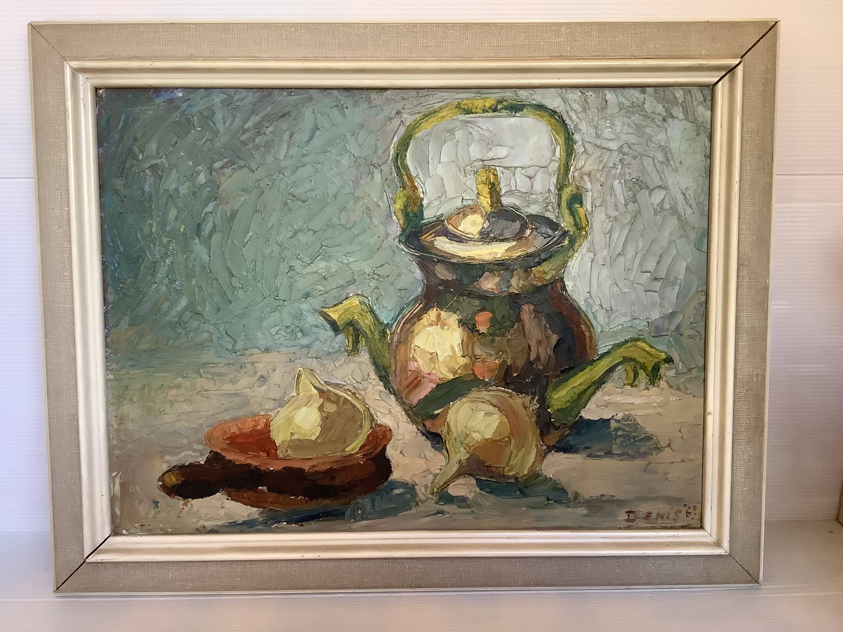 Still life with knife on cardboard signed
