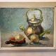 Still life with knife on cardboard signed