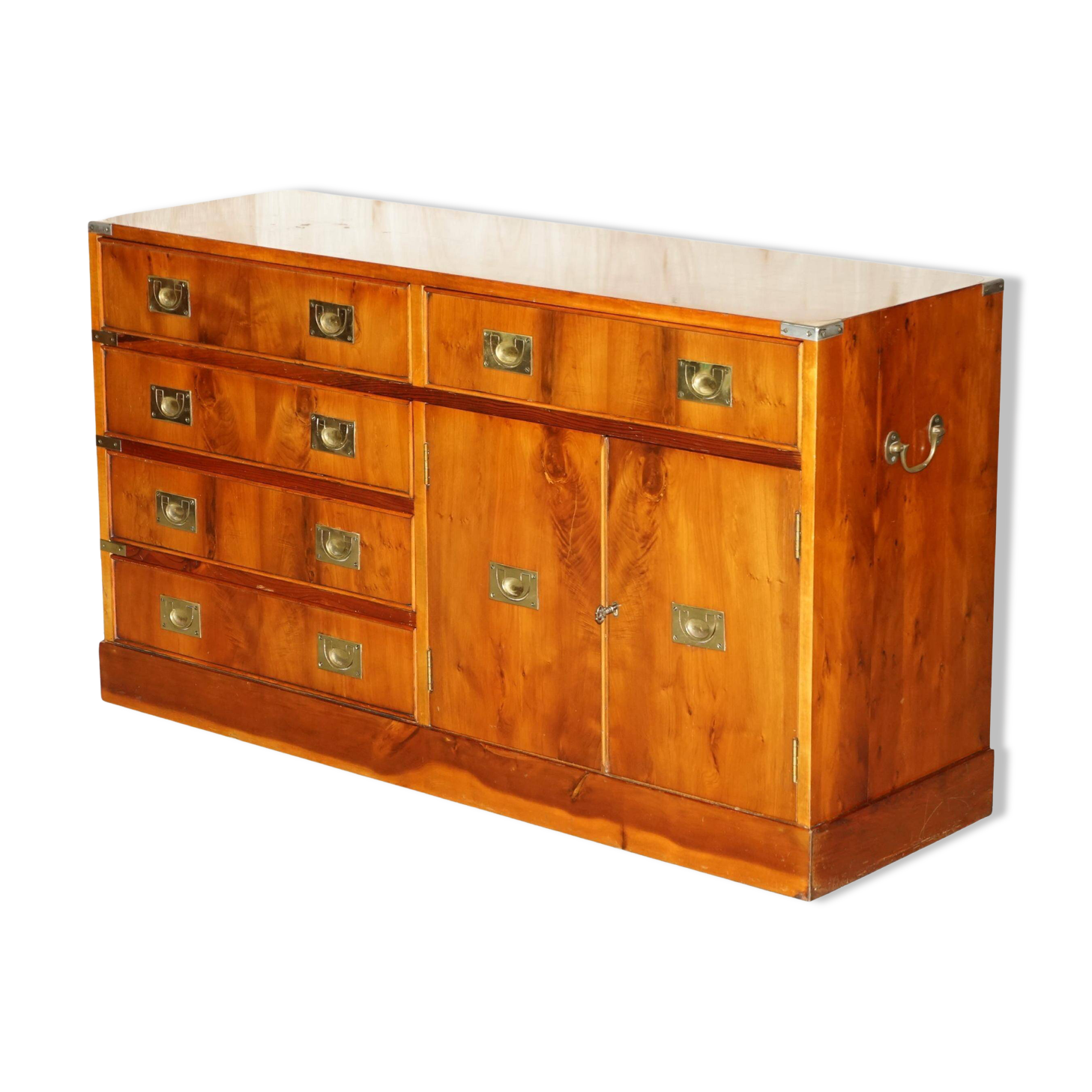 Buffet militaire vintage en bois d'if moucheté - Cabinet bar