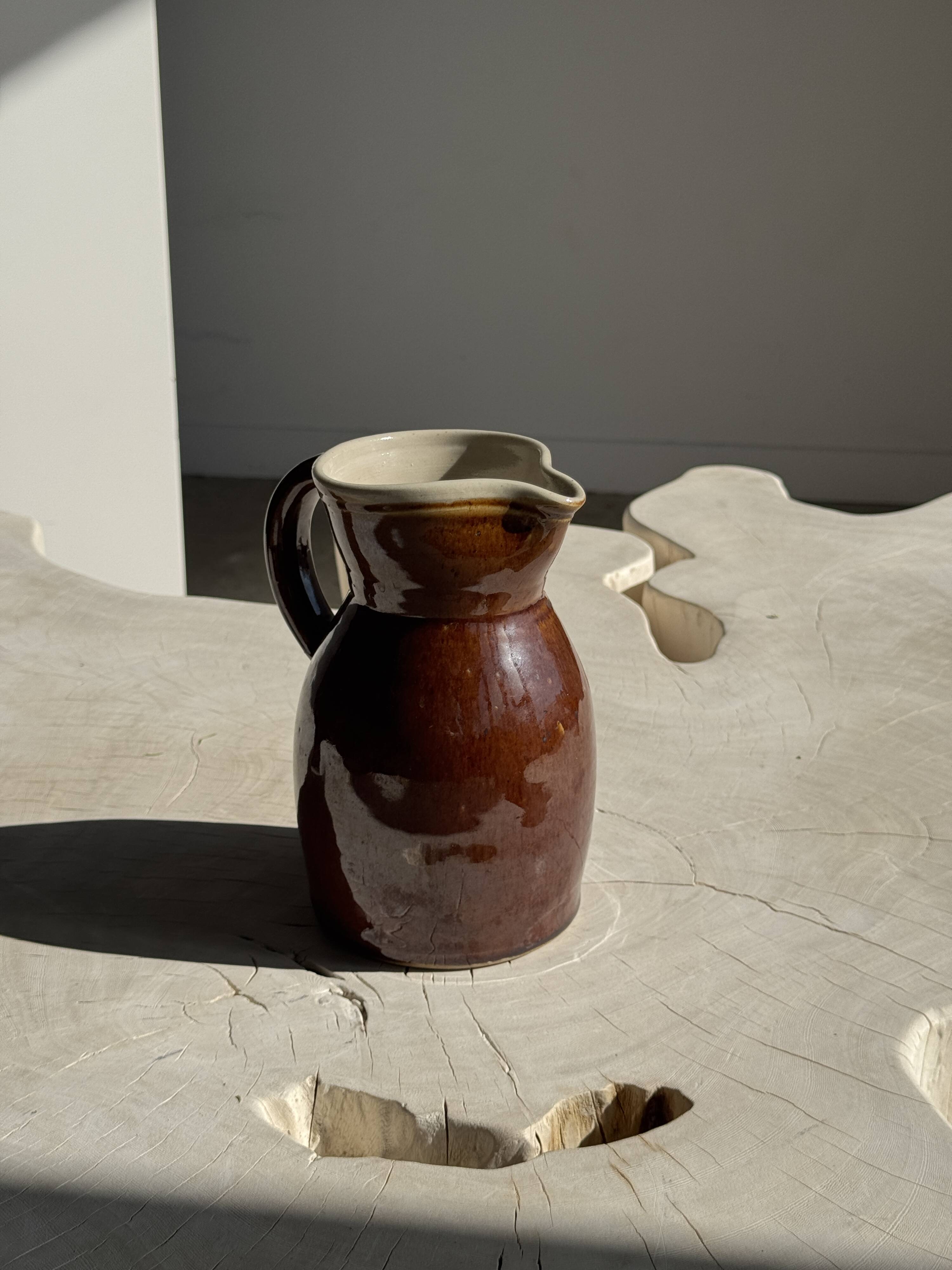 Large brown glazed stoneware jug Grès du Berry Made in France H19