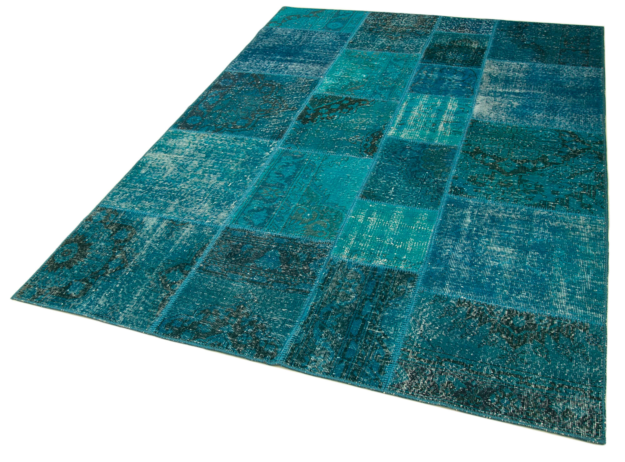 Hand-knotted oriental vintage 170 cm x 239 cm turquoise patchwork carpet