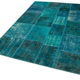Hand-knotted oriental vintage 170 cm x 239 cm turquoise patchwork carpet
