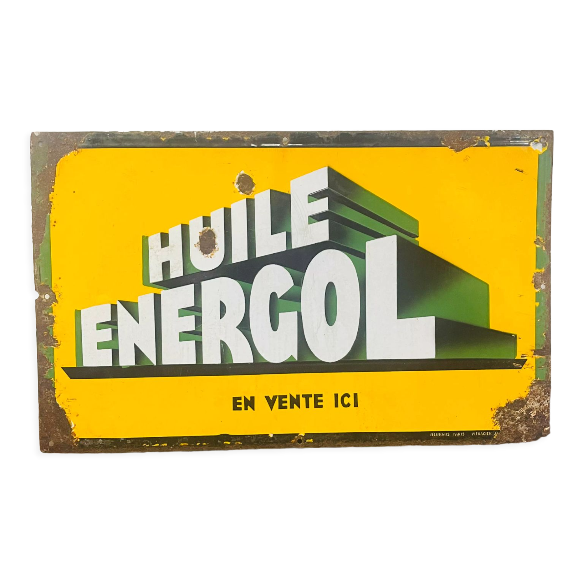 Plaque émaillée Huile Renault circa 1920 double face